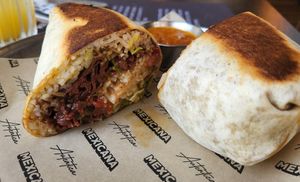 Vegan beef burrito at Mexicana in Tel Aviv