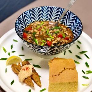 Cajun Gumbo, Cornbread, Fried Okra & Vegan Remoulade Sauce   at Momma Noodles - Pop Up in Zushi