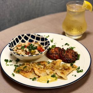 Polish Brunch: Vegan Mushroom and Cabbage Pierogis dusted with Walnut-Rosemary Crumble, Slow Roasted Garlic Tomatoes, side of Cannellini Bean and Pickle Salad, Szarlotka Cocktail at Momma Noodles - Pop Up in Zushi
