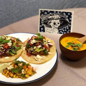 Mexican Lunch Set
-Crispy Bean Tostadas w/ Pico de Gallo, Guacamole & Vegan Queso Fresco
-Fresh Mexican Corn Salad
-Carrot Chile and Cilantro Soup
 at Momma Noodles - Pop Up in Zushi