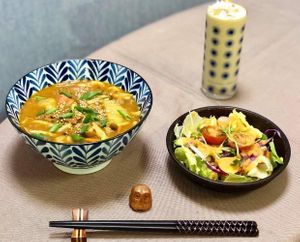 Japanese Curry Dinner Set

-Vegan Curry Udon Soup

-House Salad w/ Tangy Carrot Ginger Dressing

-Mango Pineapple Smoothie  at Momma Noodles - Pop Up in Zushi