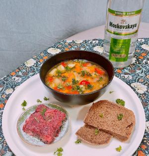 Russian Dinner Set

-Russian Sauerkraut Shchi Soup
-Vegan Shuba (Layered Beet Salad)
-Home baked Dark Rye Bread at Momma Noodles - Pop Up in Zushi