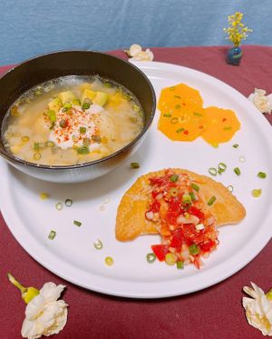 Colombian Dinner Set

-Vegan Ajiaco Soup (Colombian Potato Soup)

-Vegan Empanadas topped w/ Hogao Salsa & Sour Cream

-Side of Chuyaco (Colombian Orange Salad) at Momma Noodles - Pop Up in Zushi
