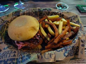 Vegan burger with mixed fries at Tugg Burgers in Malmo