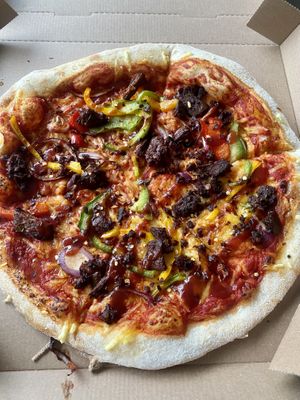 Vegan steak pizza  at New York Pizza in Goes