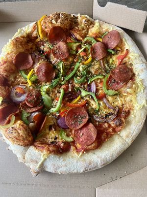 Vegan pepperoni pizza  at New York Pizza in Goes