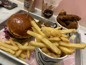 Mushrooms, fries, burger at The Vurger Co in Brighton