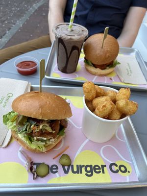 Hunny chick’n burger, Oreo milkshake, tater tots & ketchup  at The Vurger Co in Brighton