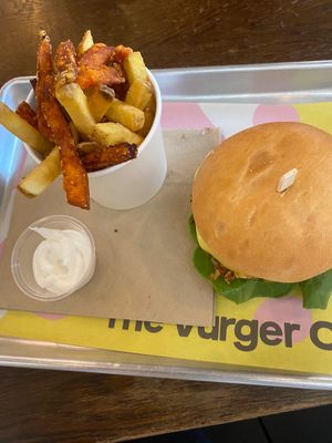 Mushroom burger and fries  at The Vurger Co in Brighton