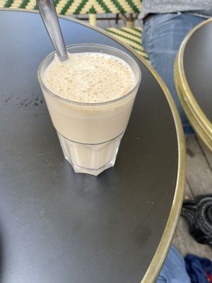 Oatmilk latte  at Strandcaféen in Broendby