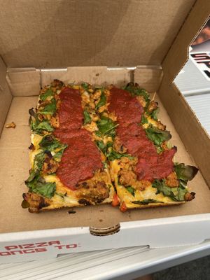 vegan cheese + bbq tempeh + spinach at Satch Squared in Gainesville