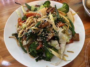 veggie medley with tempeh and noodles  at Bela in Northampton