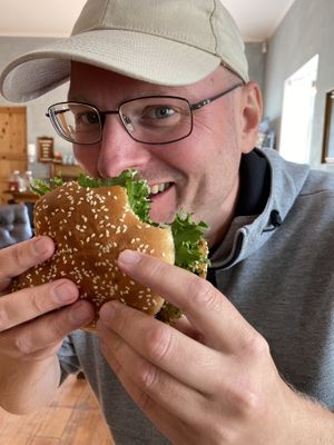 The Mikala burger is very tasty, vegan and only cost 65 kr  at Café Braetspil in Haslev