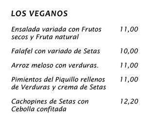 vegan options in the menu (Sept 2020) at Restaurante La Costana in Granda