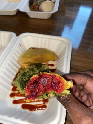 Inside of empanada  at Jajaja Mexicana - Hudson Yards in New York City