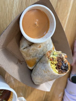 Huevo burrito with “chorizo"  at Jajaja Mexicana - Hudson Yards in New York City
