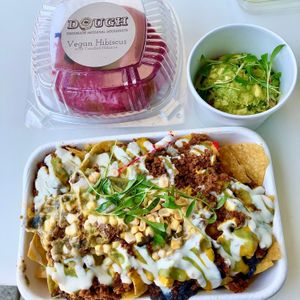The nachos with chorizo, queso, and side of guac.  at Jajaja Mexicana - Hudson Yards in New York City