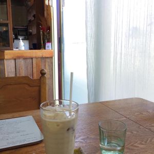 soy milk and strawberry drink at Nanai Cafe in Nishinomiya