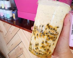 Mango Passion Shake with your choice of milk at Delicia Acai + Protein Bar in Brunswick East