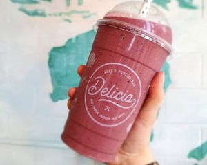 Açaí Protein Smoothie (mixed berries, mango, bananas, coconut protein powder & coconut water!) *can be made with vegan vanilla protein at Delicia Acai + Protein Bar in Brunswick East