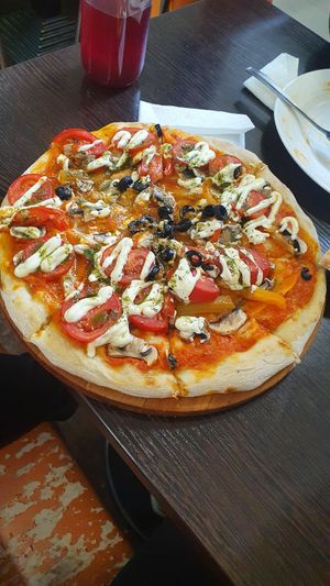 Mushroom pizza at Vegan Piramida - Веган Пирамида in St Petersburg