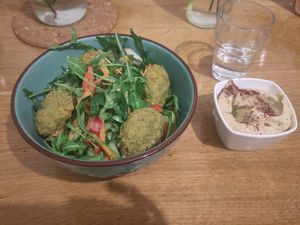 Falafel salad and hummus at Arome in Bucharest