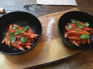 Homemade pasta with tomato sauce  at Ko doma in Hvar