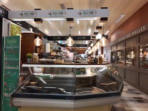 Shop inside market hall (when closed) at GreenGo - Halles de Rive in Geneva