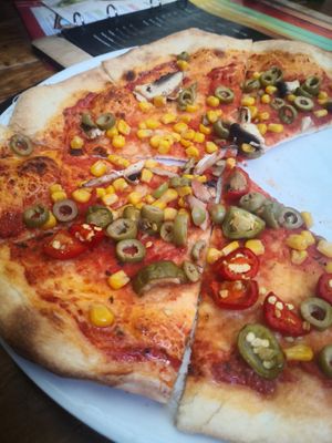 dry pizza, some vegs at Piváreň Predná Hora in Humenne