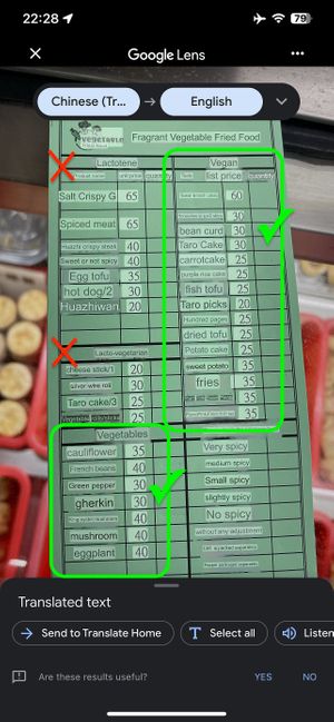 Translated Menu (3/2024). Green stuff is vegan! at Vegetable Fried Food 馥野蔬食炸物 - Fù Yě Shū Shí Zhà Wù in Taipei