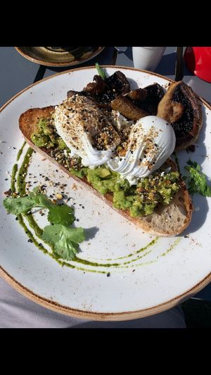 Smashed Avacardo on sourdough with mushroom, eggs and a Egyptian spiced dukkah, vegan with out the eggs is just as good 😊 at The Tuning Fork  in Rugby