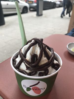 Ice cream with choco caramel topping at Florentina in Rotterdam