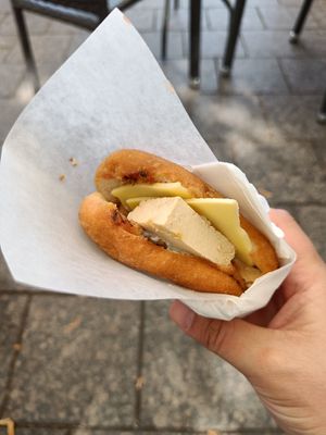 A vegan Vety. Smoked tofu and vegan cheese in a vegan salty bun. at Satama-Sanni in Lappeenranta