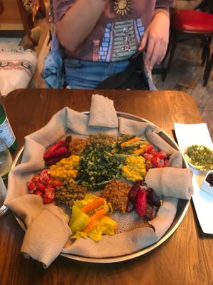 A two person sharing platter, recommended for those who haven’t tried Ethiopian cuisine before. at Addis Kitchen in South East London