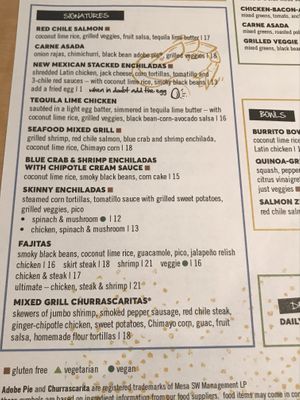 Full menu at Blue Mesa Grill in Plano