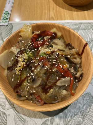 Veggies with sweet potato noddles  at OK Wok in Santiago De Compostela