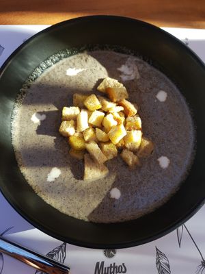 Mushroom soup!!! The perfect dish to start your meal.. Ask us about the soup of the day! at The Yard in Parga