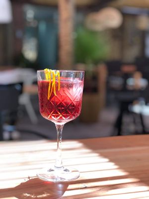 signature cocktail "Amarosso"! at The Yard in Parga