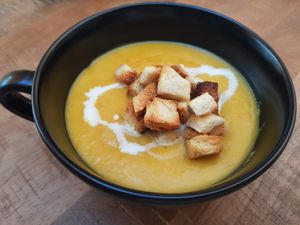 Pumpkin soup! Delicious... at The Yard in Parga