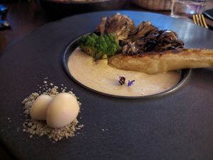 White mole of plantation, pine nuts, mezcal etc at La Bartola in Toronto