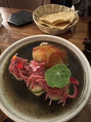 Black Aguachili starter  at La Bartola in Toronto