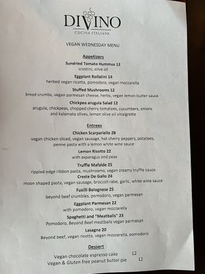 Vegan Wednesdays Menu   at Divino Cucina Italiana in Hastings On Hudson