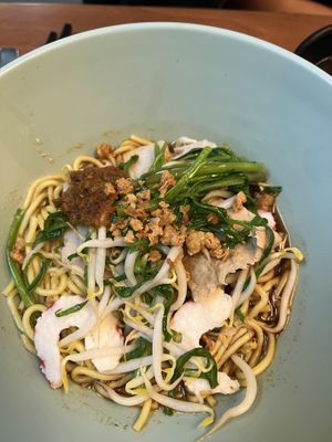 Noodles with fake prawn   at Pine Tree Cafe 长春树 - Fortune Centre in Central Singapore