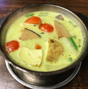 Delicious green curry with white or brown rice $6 at Pine Tree Cafe 长春树 - Fortune Centre in Central Singapore