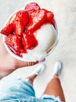 Lemon sorbet with strawberries  at Ye Ole Fashioned Ice Cream & Sandwich Cafe in Summerville