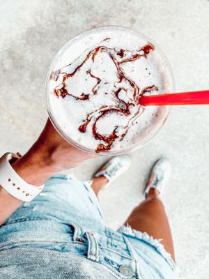 Vegan shake with choc syrup at Ye Ole Fashioned Ice Cream & Sandwich Cafe in Summerville