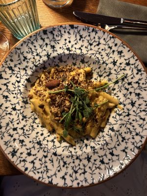 Vegan Pumpkin cream pasta with seeds  at Bepa in Split