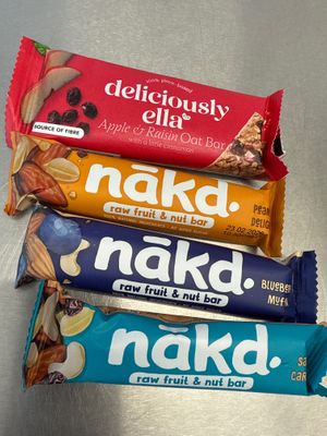 A mixture of Deliciously Ella and Nakd snacks  at Rochester Castle Kiosk in Rochester