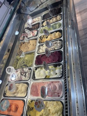 a few of the options  at Gelateria Zotos in Santorini