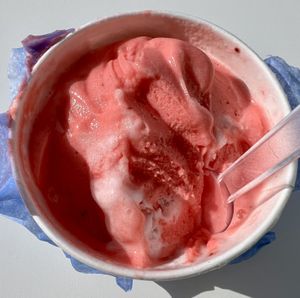Watermelon sorbet (w/traces of the lemon that was on top )  at Gelateria Zotos in Santorini